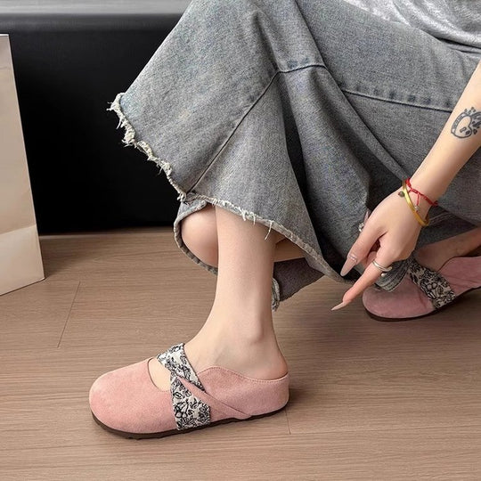 Damen komfortable Hausschuh-Slipper mit dekorativem Riemen und wärmendem Innenfutter EB