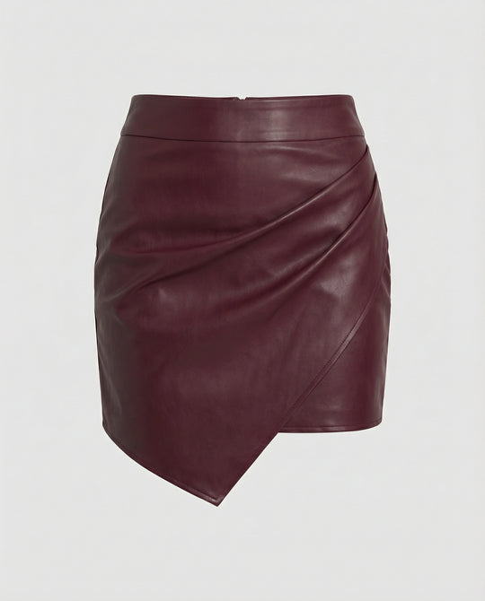 Damen Kunstleder Wickelrock EB