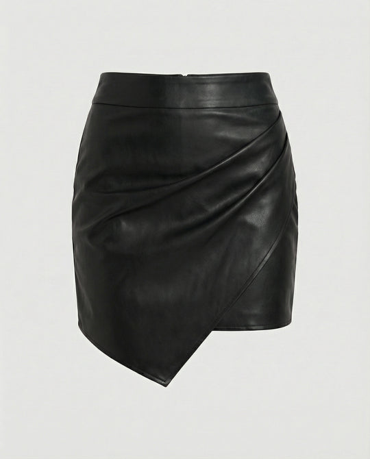 Damen Kunstleder Wickelrock EB