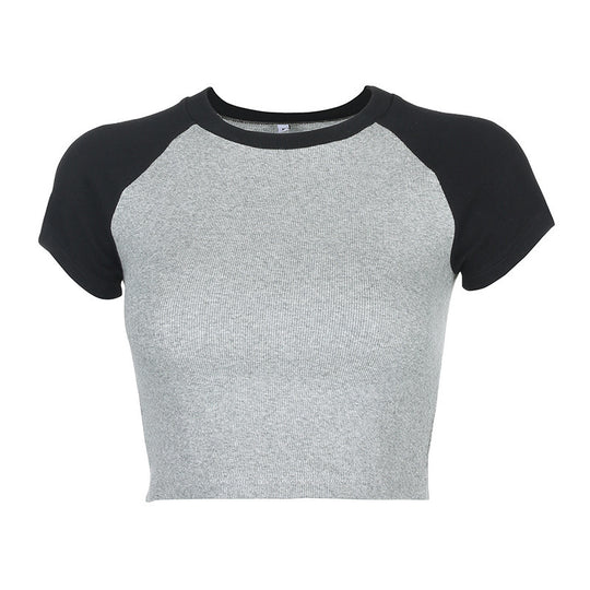 Damen Kurzarm Crop-Top mit farblich abgesetzten Raglanärmeln EB