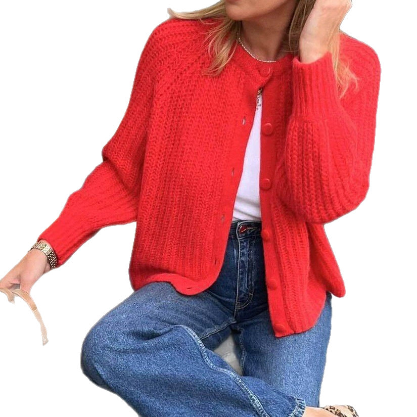 Damen Oversize Mohair-Effekt Strickjacke mit Rippenstruktur und Rundhalsausschnitt EB
