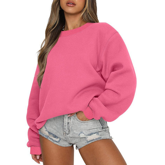 Damen nan oversized Rundhals-Sweatshirt aus Baumwollmix mit überschnittener Schulter, angerauter Innenseite und elastischen Bündchen EB