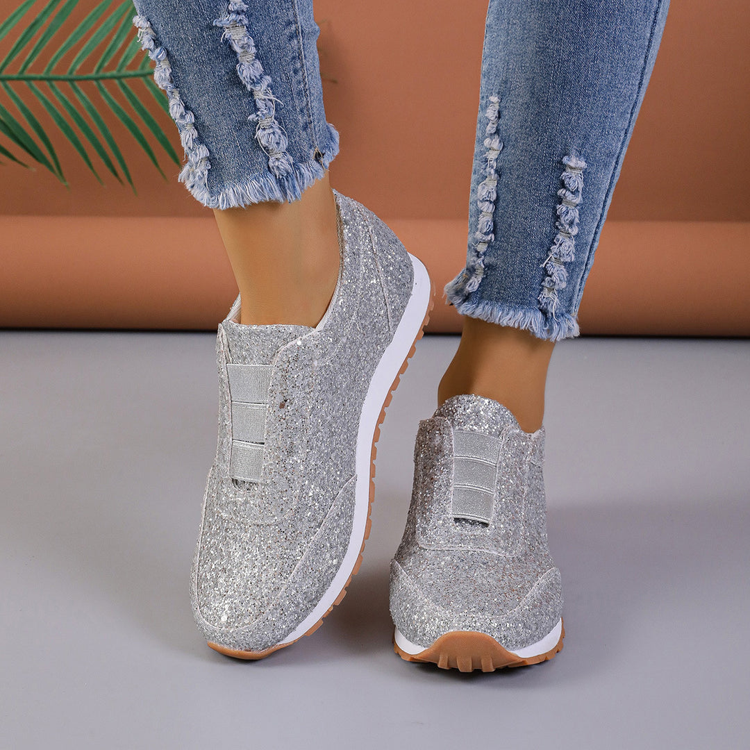 Damen Sneaker mit Glitzer-Effekt und elastischem Riemen R&B