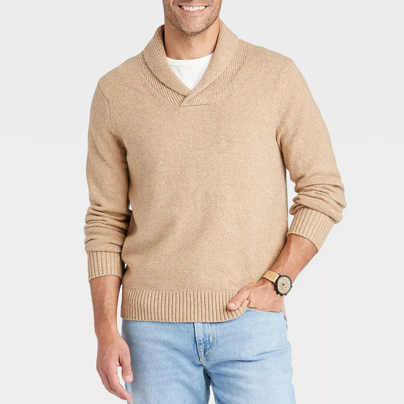 Herren Pullover mit Schalkragen und filigranem Rippdesign EB