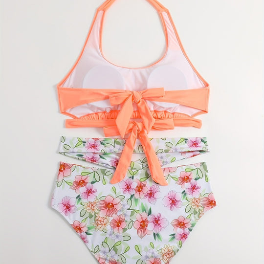 Damen Sportlich elegantes Bikini-Set mit floralem Design EB