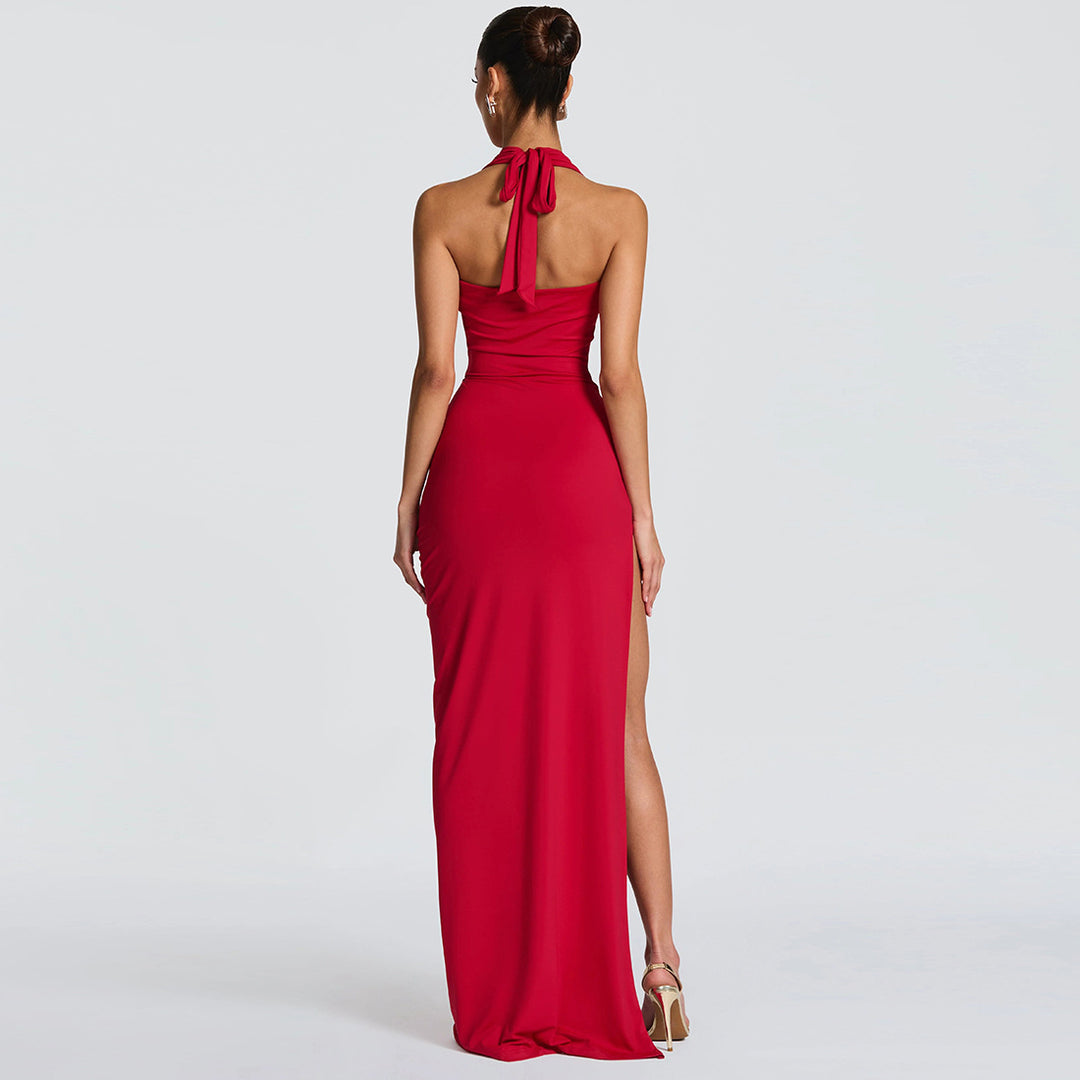 Damen Elegantes Maxikleid mit tiefem Halsochnitt und seitlichem slit EB