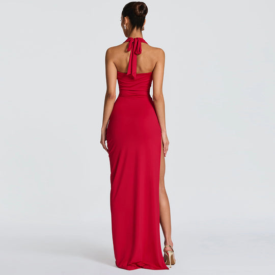 Damen Elegantes Maxikleid mit tiefem Halsochnitt und seitlichem slit EB