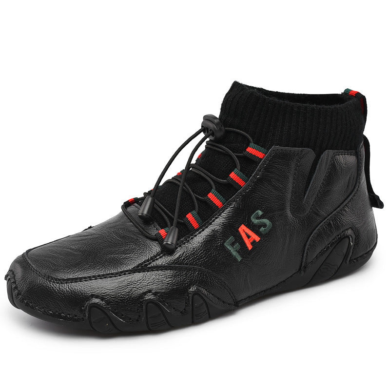 Damen Sportliche Leder Sneakers mit hohem Schaft und elastischer Schnürung EB