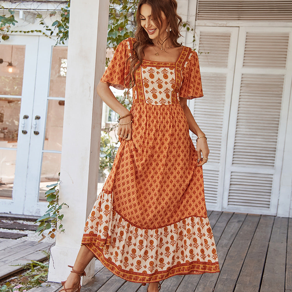 Damen Maxikleid mit floralen Stickereien und schwingendem Saum EB