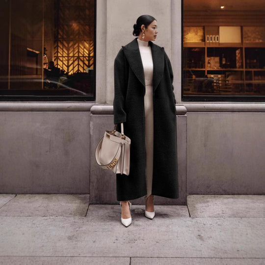 Damen Luxuriöser Wollmantel mit strukturiertem Design und klassischem Kragen EB