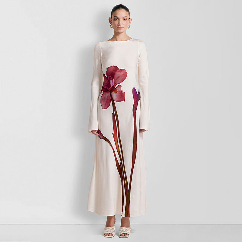 Damen Maxi-Kleid mit floralem Druck und langen Ärmeln EB