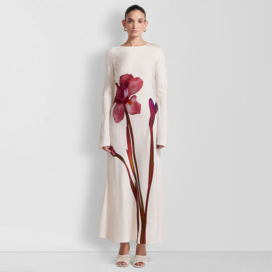 Damen Maxi-Kleid mit floralem Druck und langen Ärmeln EB