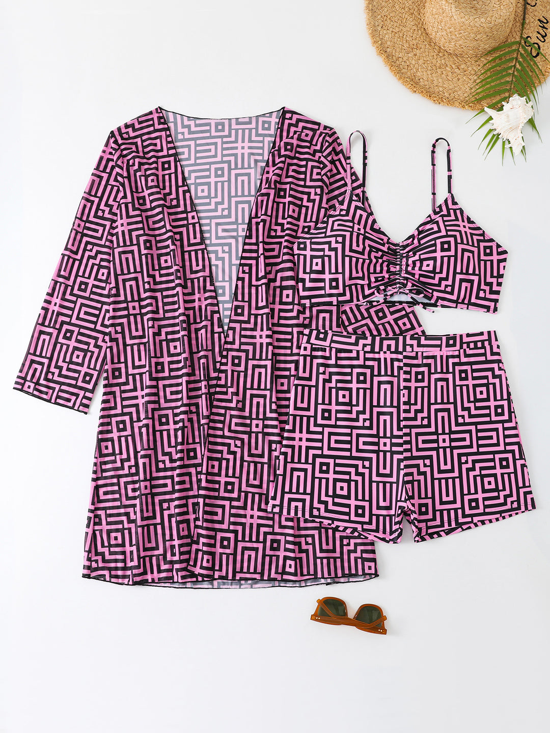 Damen Bademode-Set mit stylischem Kimono und Shorts EB