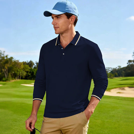 Herren Golf-Performance-Poloshirt langärmlig atmungsaktiv mit Kontrastkragen EB