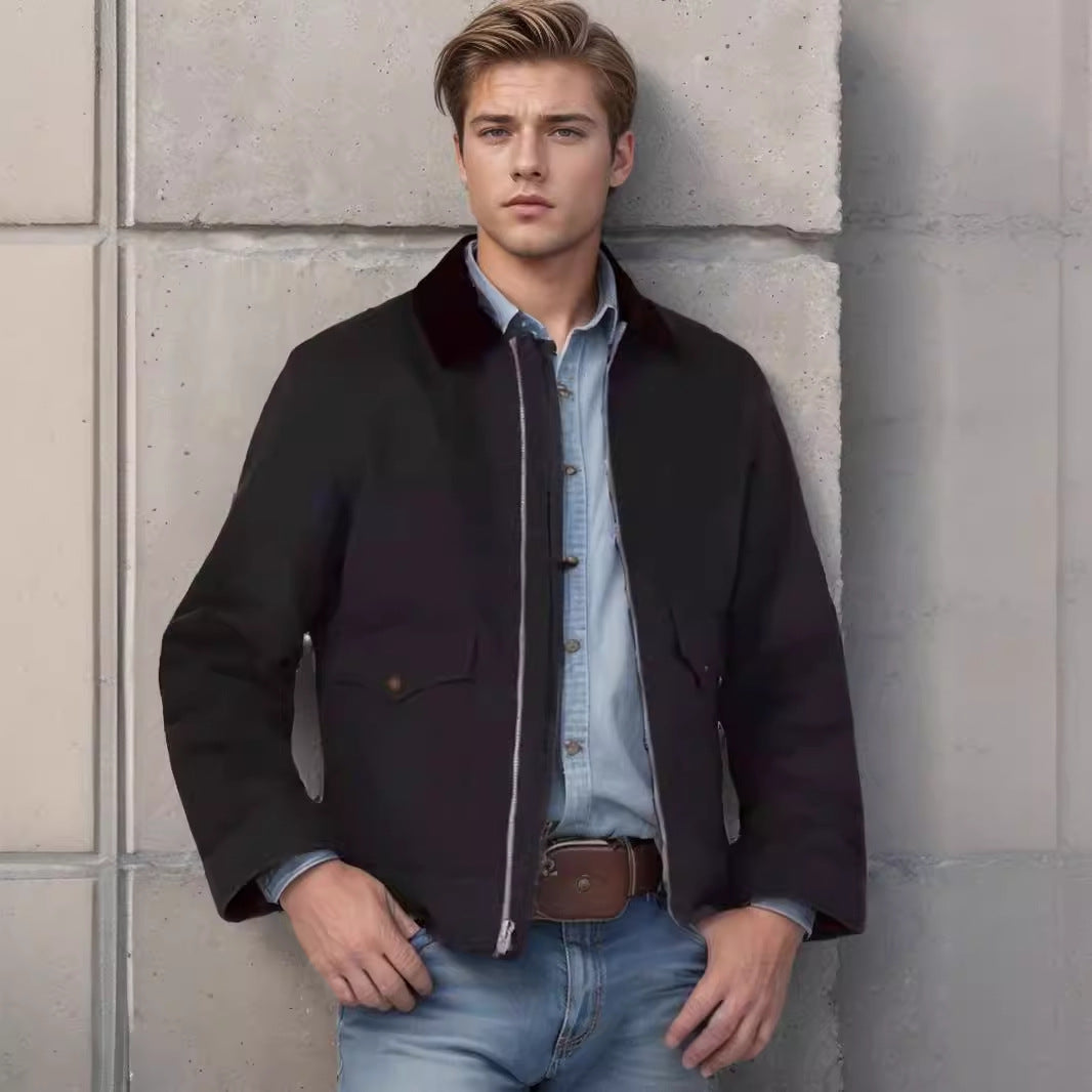 Herren robuste Baumwolljacke mit wärmemantellähnlichem Kragen EB