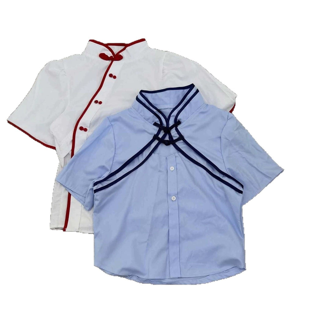 Damen Elegante Chiffon-Bluse mit Stehkragen und Rüschendetails EB