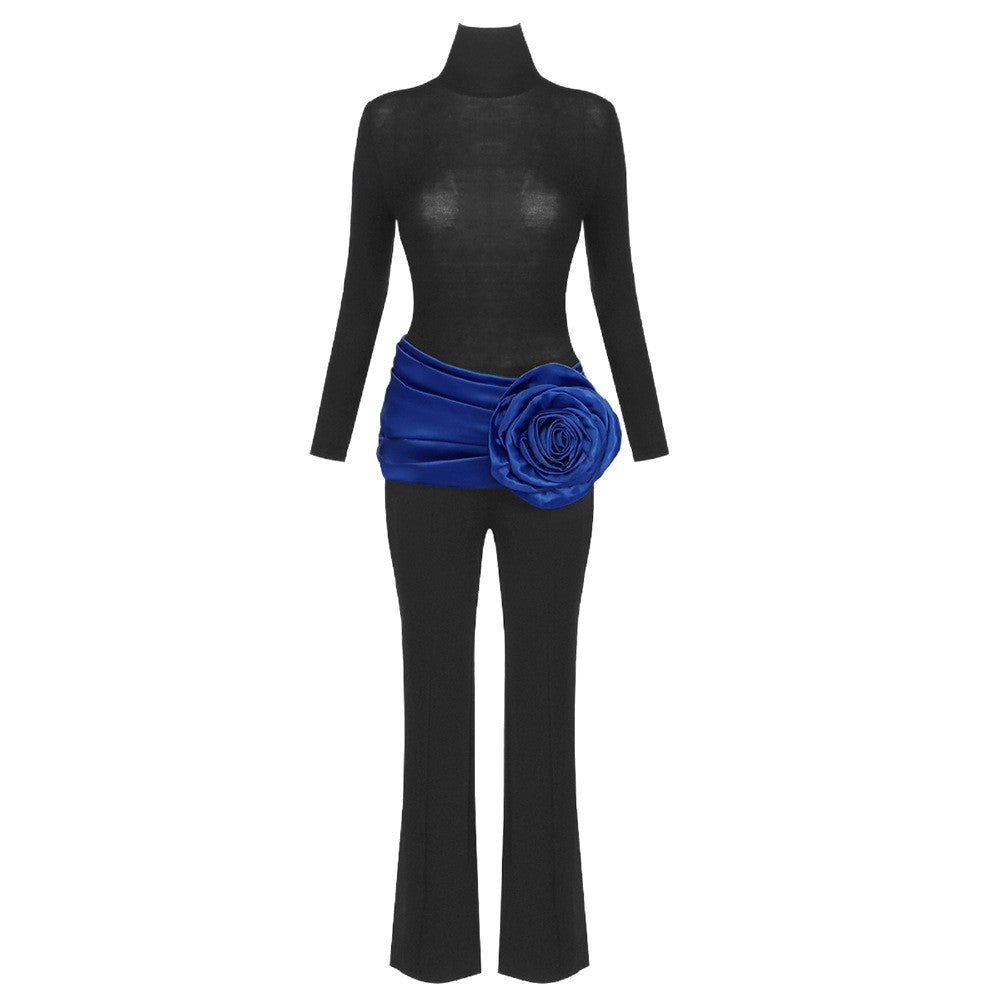 Damen eleganter Ganzkörperanzug mit Blütenapplikation EB