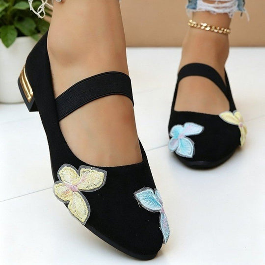 Damen elegante Ballerinas mit floralem Applikationsdesign EB