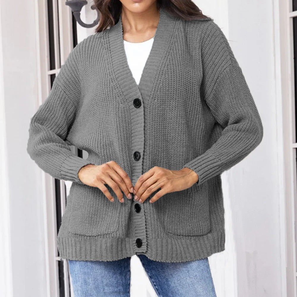 Damen Grobstrick-Cardigan mit praktischen Taschen und lässigem Schnitt EB