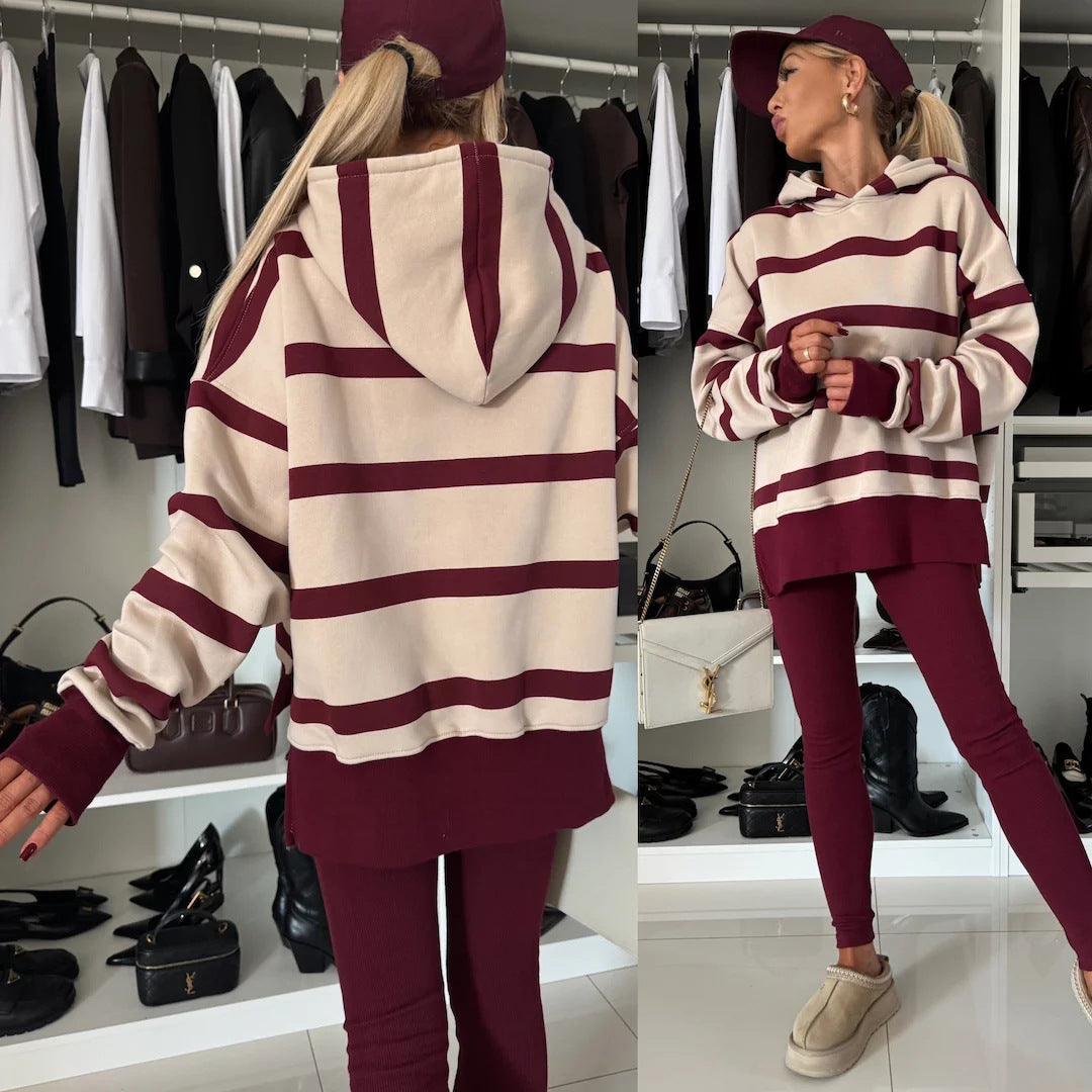 Damen nan oversized Kapuzenpullover mit Leopardenprint, kontrastbündchen und verlängertem Rückensaum EB