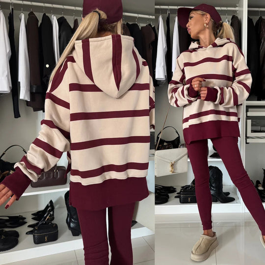 Damen nan oversized Kapuzenpullover mit Leopardenprint, kontrastbündchen und verlängertem Rückensaum EB
