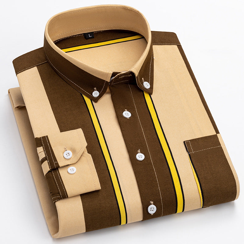 Herren nan gestreiftes Business-Hemd mit Button-Down-Kragen, Brusttasche und bügelleichtem Baumwollmix EB