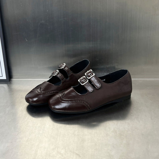 Damen elegante Ballerinas mit doppeltem Schnallenverschluss EB
