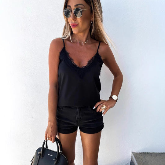 Damen Satin-Top mit Spitzenverzierung EB