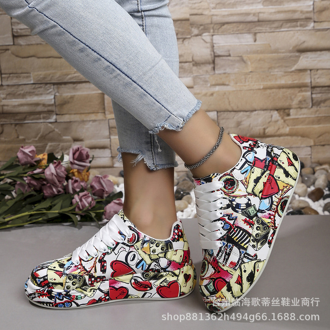 Damen modische High-Top Sneakers mit buntem Grafikdesign EB