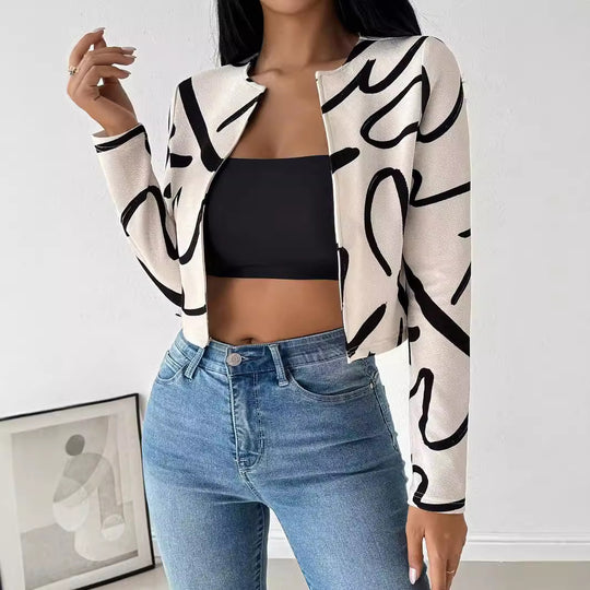 Damen elegante Kurzjacke mit einzigartigem grafischem Muster EB