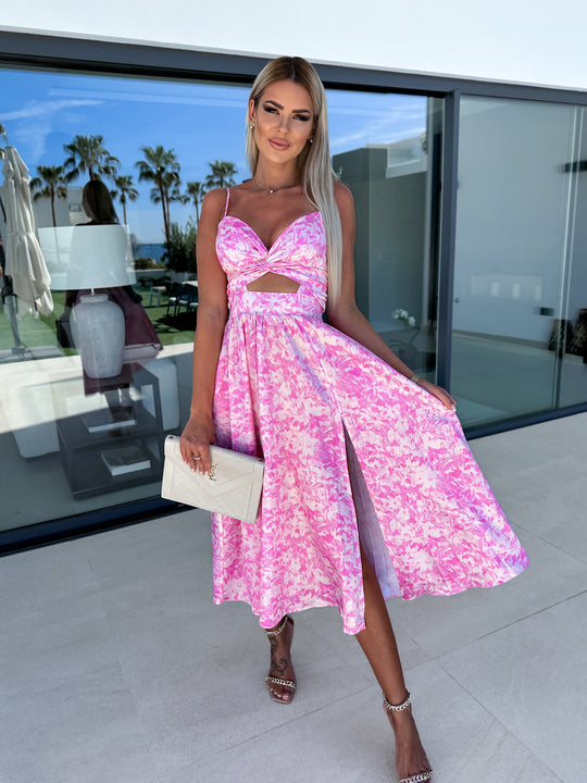 Damen Midikleid mit cut-out Design und fließendem Rock EB