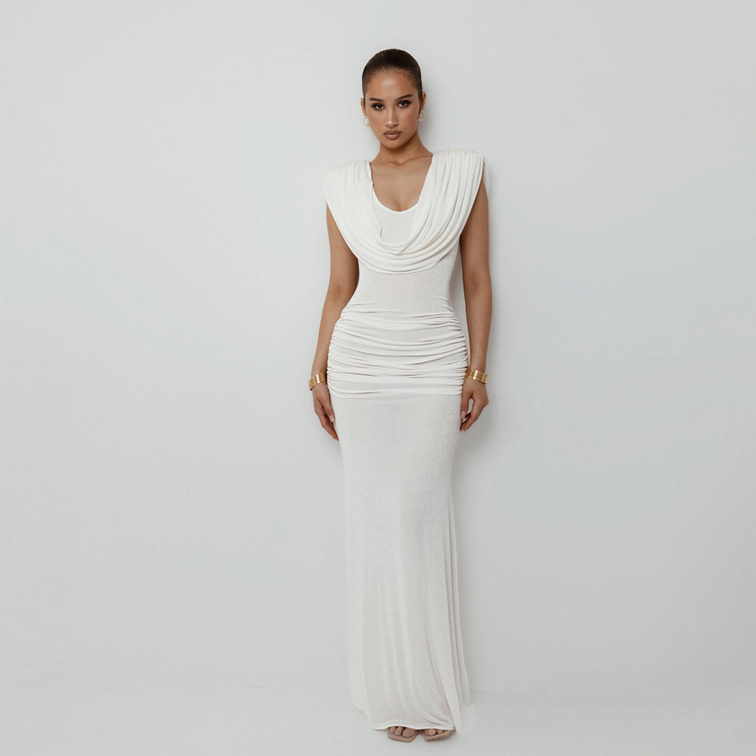 Damen Elegantes Maxikleid mit tiefem V-Ausschnitt und raffinierten Drapierungen EB