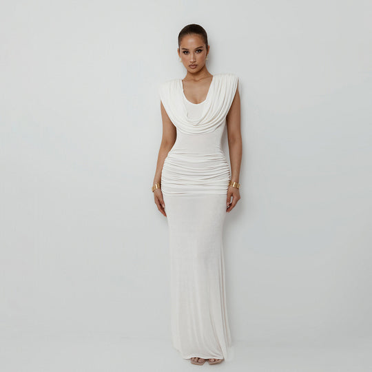 Damen Elegantes Maxikleid mit tiefem V-Ausschnitt und raffinierten Drapierungen EB