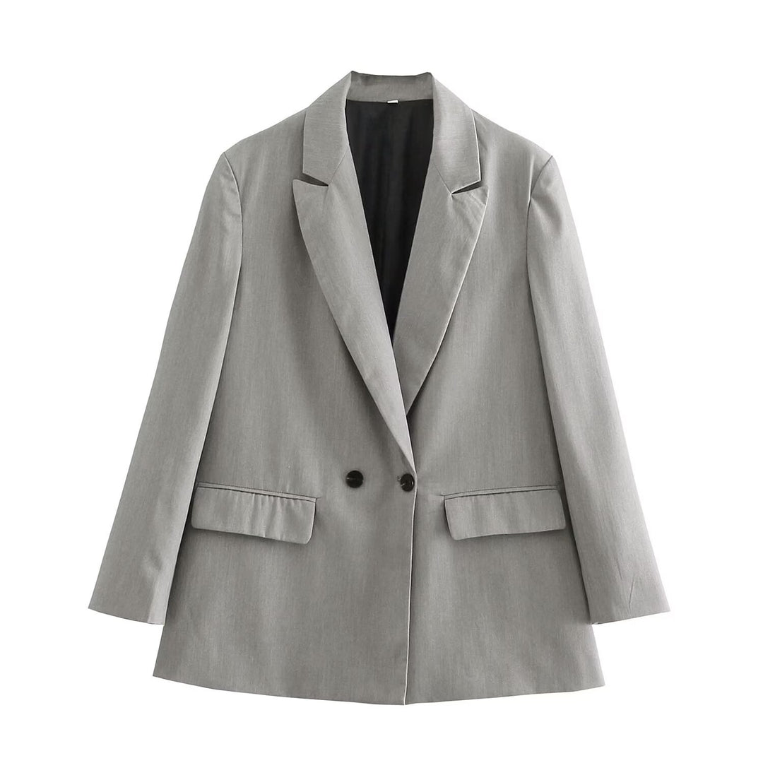 Damen nan taillierter Doppelreihiger Blazer mit schmalem Revers, aufgesetzten Pattentaschen und klarer Silhouette EB