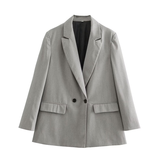 Damen nan taillierter Doppelreihiger Blazer mit schmalem Revers, aufgesetzten Pattentaschen und klarer Silhouette EB