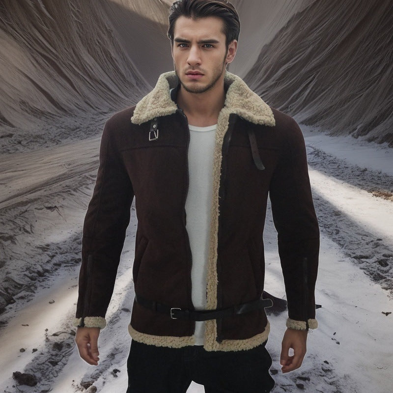 Herren Shearling jacke mit modernem Design und warmem Futter EB
