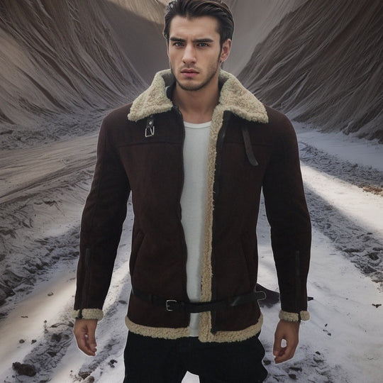 Herren Shearling jacke mit modernem Design und warmem Futter EB