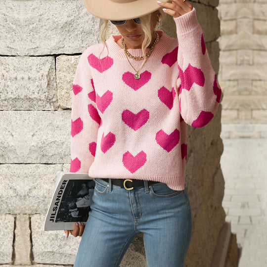 Damen Sweater mit Herzmuster und weitem Schnitt EB