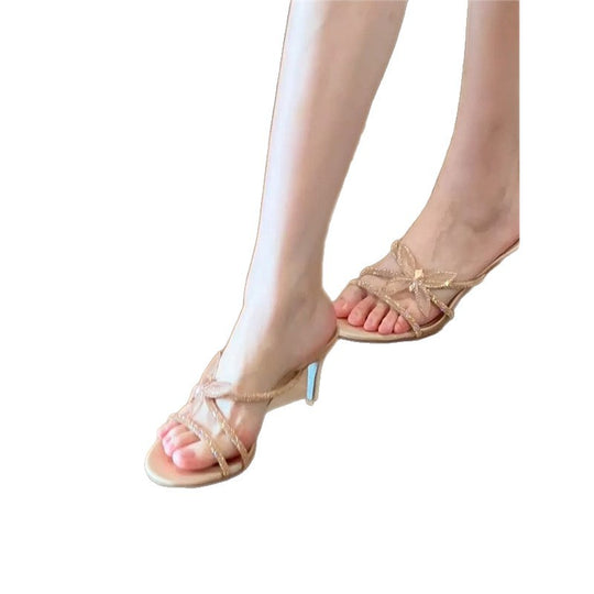 Damen elegante Sandalen mit funkelnder Schleifenverzierung EB
