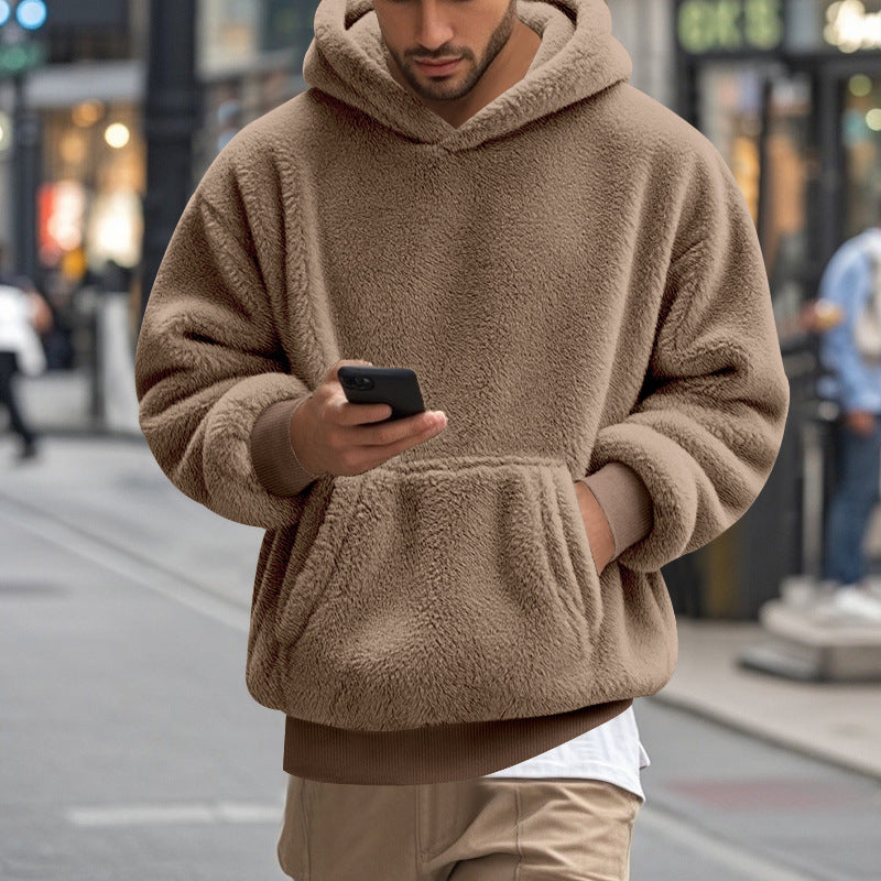 Herren übergroßer Fleece-Hoodie mit Kängurutasche und gemütlichem Schnitt EB
