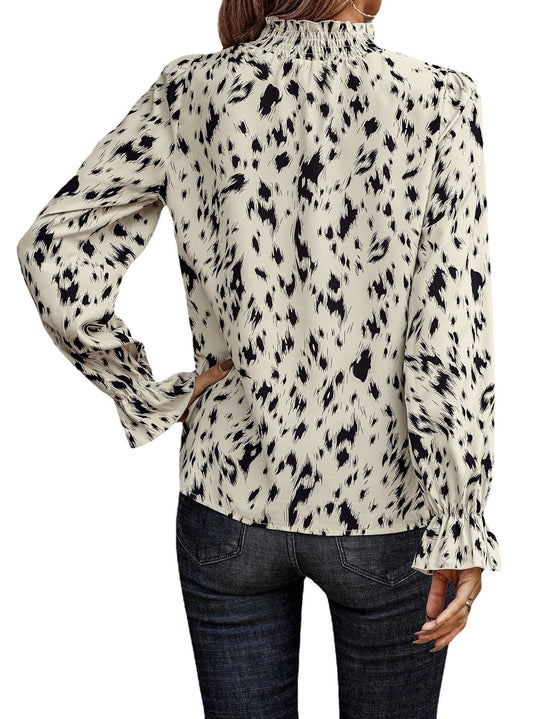 Damen Elegante Bluse mit raffiniertem Kragen und auffälligem Tiereffekt EB