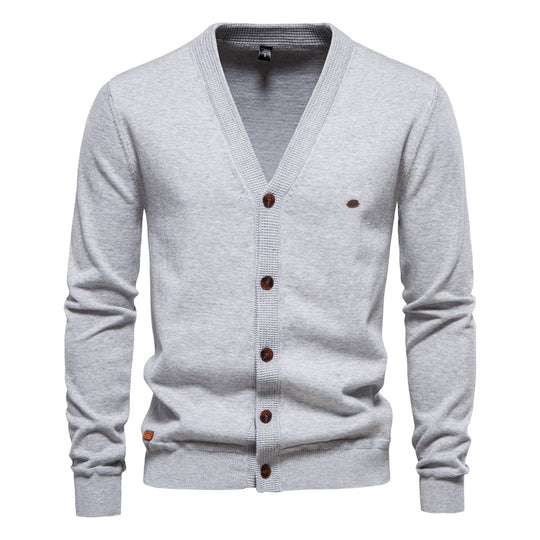 Herren Strickjacke mit V-Ausschnitt und modischen Holzknöpfen EB