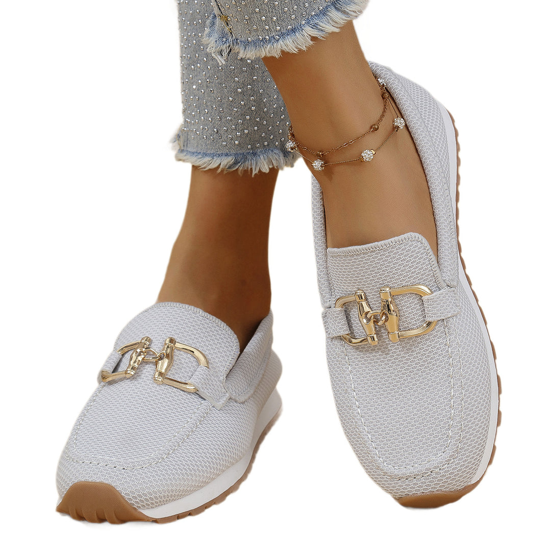 Damen Komfortable Slip-On Sneakers mit dekorativen Schnallen EB