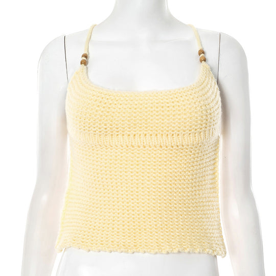 Damen luftiges Stricktop mit verstellbaren Trägern und dekorativem Saum EB