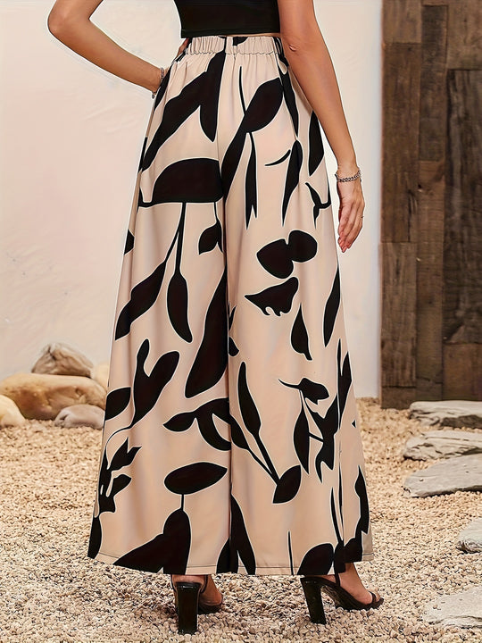 Damen Palazzo-Hose mit floralem Muster und weitem Schnitt EB