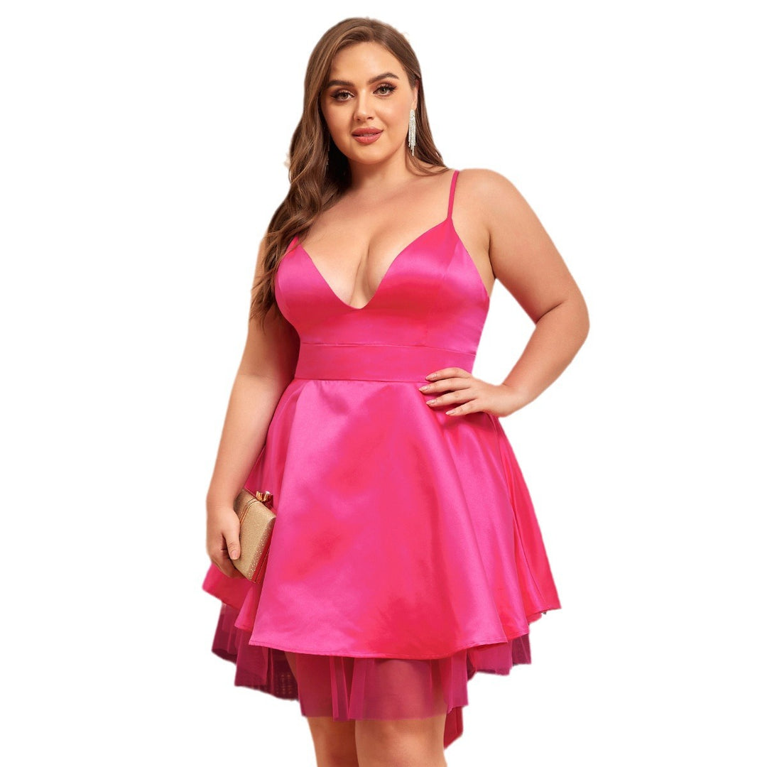 Damen Abendkleid mit tiefem V-Ausschnitt und schwingendem Tüllrock EB