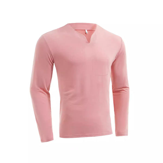 Herren nan Langarmshirt mit V-Ausschnitt Slim Fit Baumwollmix und elastischem Komfortbund EB