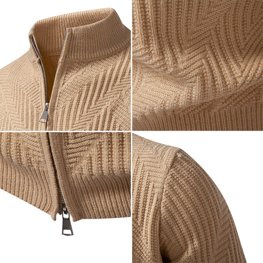 Herren nan Reißverschluss-Cardigan mit geometrischem Fischgrätstrick und Stehkragen EB