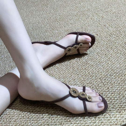 Damen Elegante Zehentrenner-Sandalen mit funkelndem Strass-Design EB