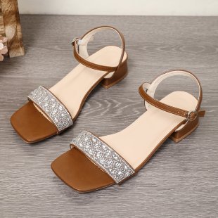 Damen Riemensandaletten mit funkelnder Strass-Applikation und elegantem Blockabsatz EB
